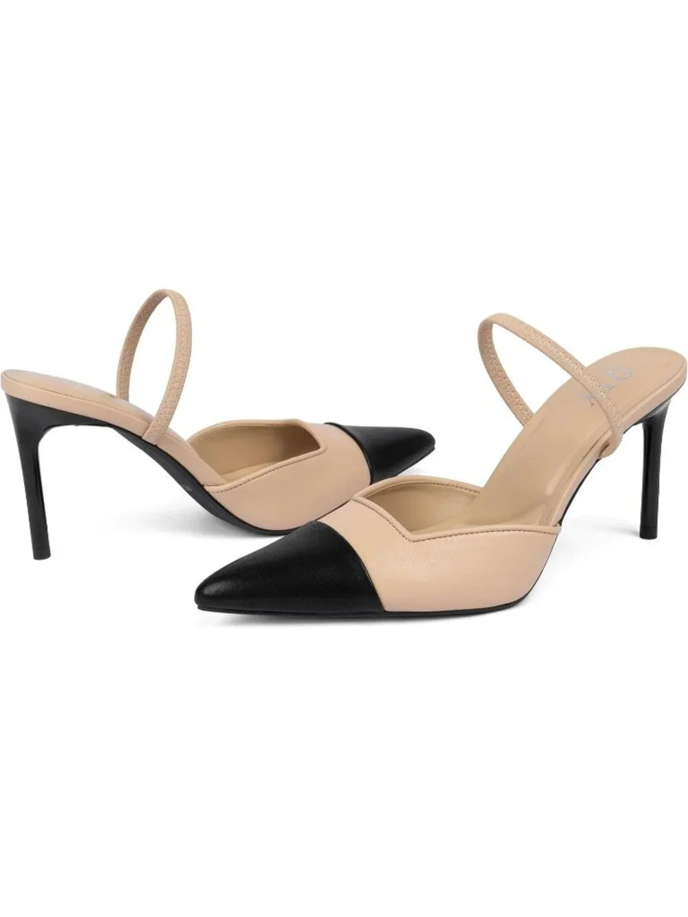 Womens Nude Pu Leather Closed Pointed Toe Sexy Slip on Backless High Heel Sandal
